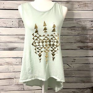 Amuse Society Mint Green Hi-Lo sleeveless shirt with gold details